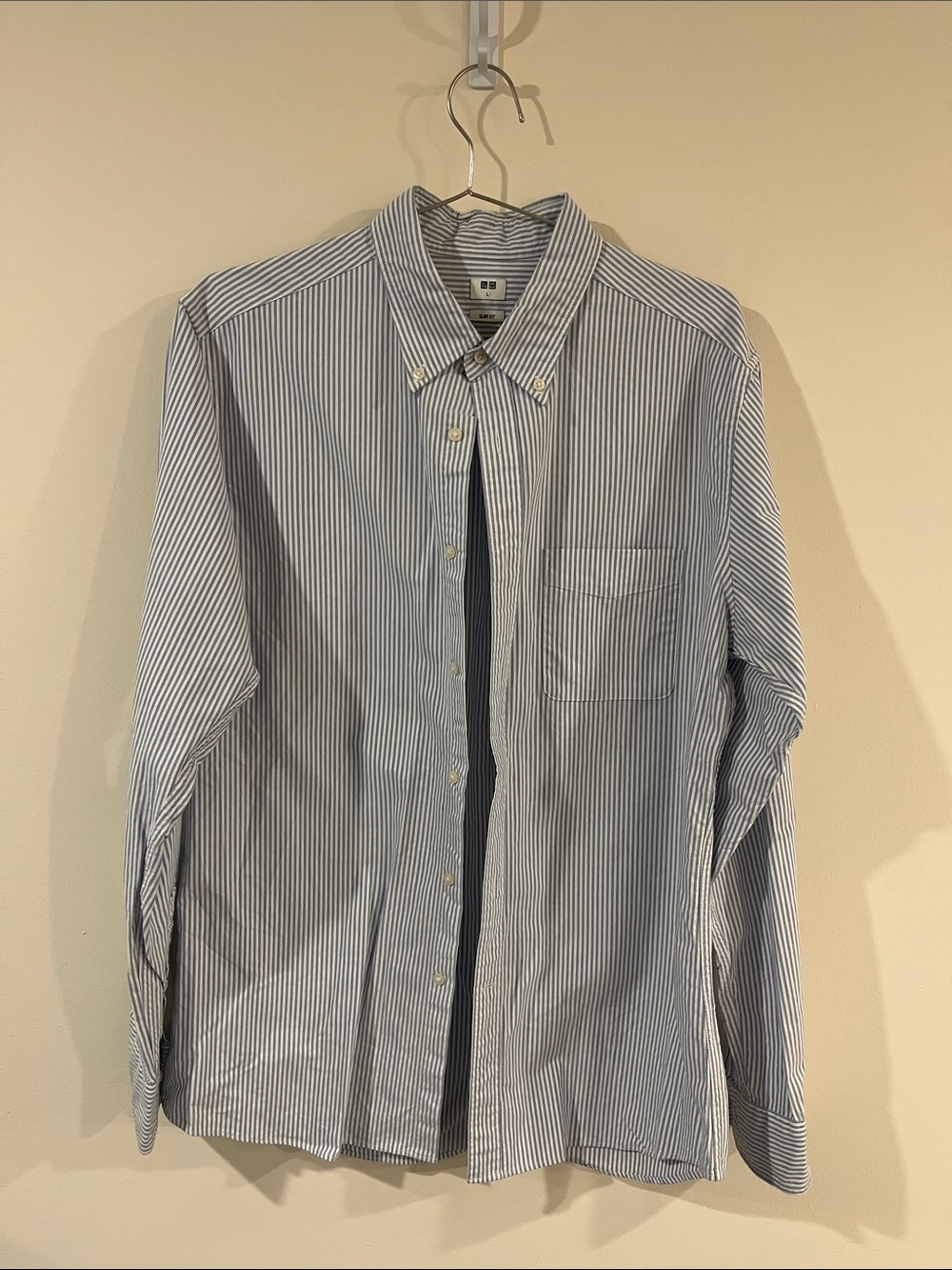 Uniqlo Light Blue and White Stripe Slim Oxford Button-Down Shirt